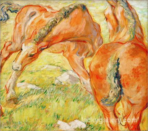 Mutterpferd und Fohlen by Franz Marc paintings reproduction